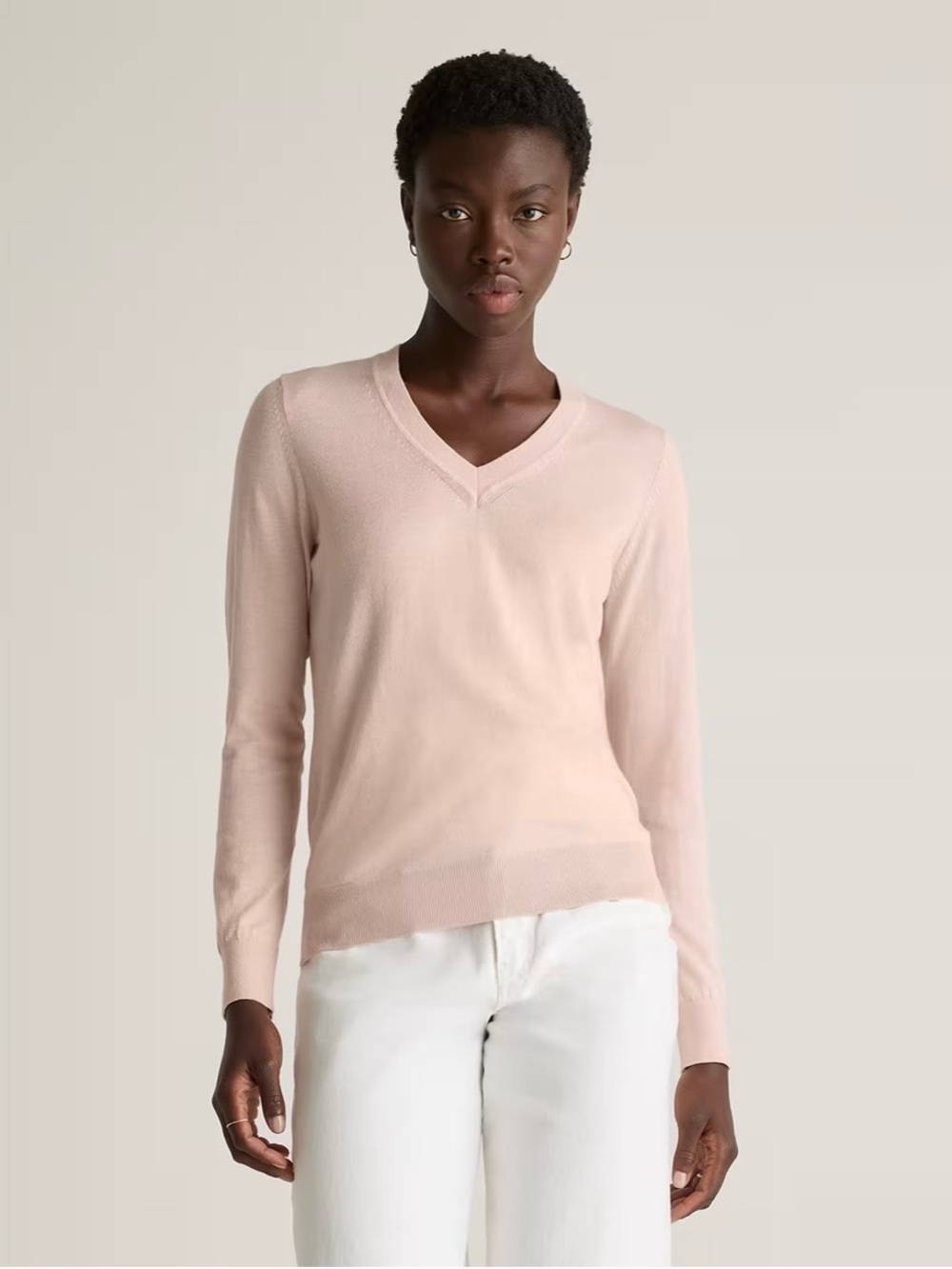 Quince Lightweight Cotton Cashmere V-Neck Classic Sugar Stone Pink Sweater Sz L